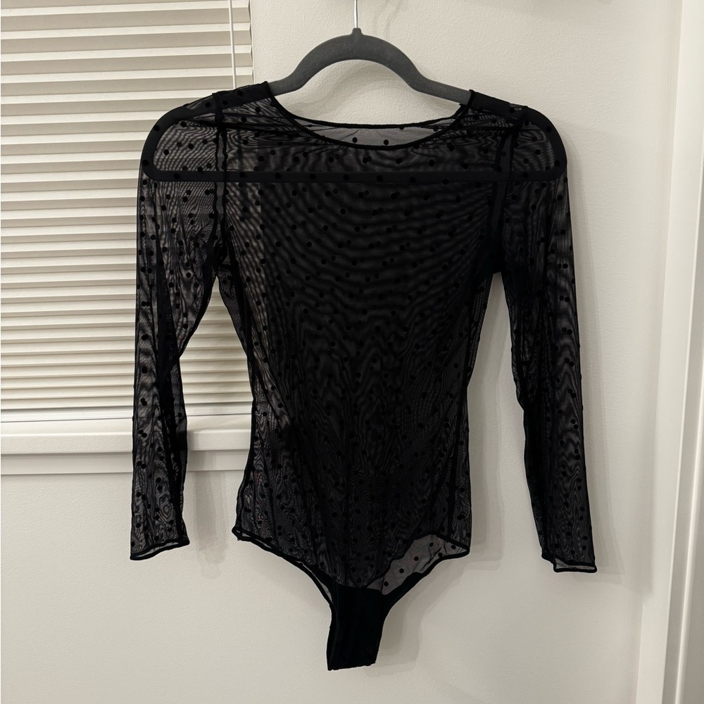 SPANX Black Mesh Long Sleeve Bodysuit